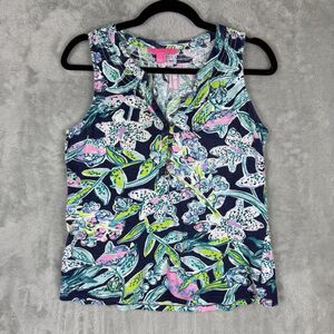 Lilly Pulitzer Women's Tank Top Size Small Multi Color Floral Sleeveless Fish